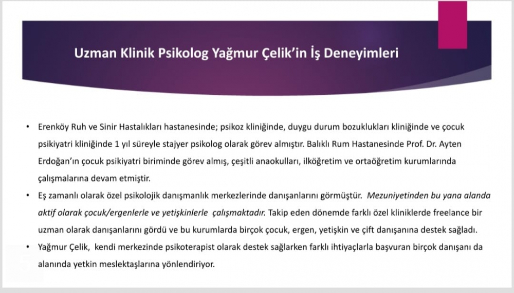 Uzman Klinik Psikolog Yağmur Çelik