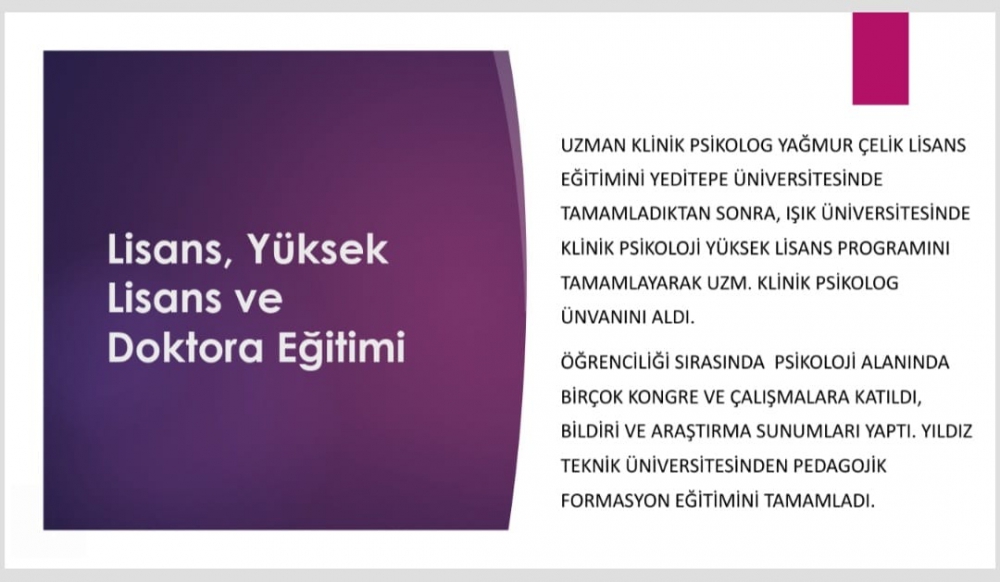 Uzman Klinik Psikolog Yağmur Çelik